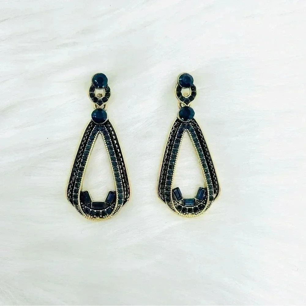 Water drop Retro Statement Earrings in Golden Blue